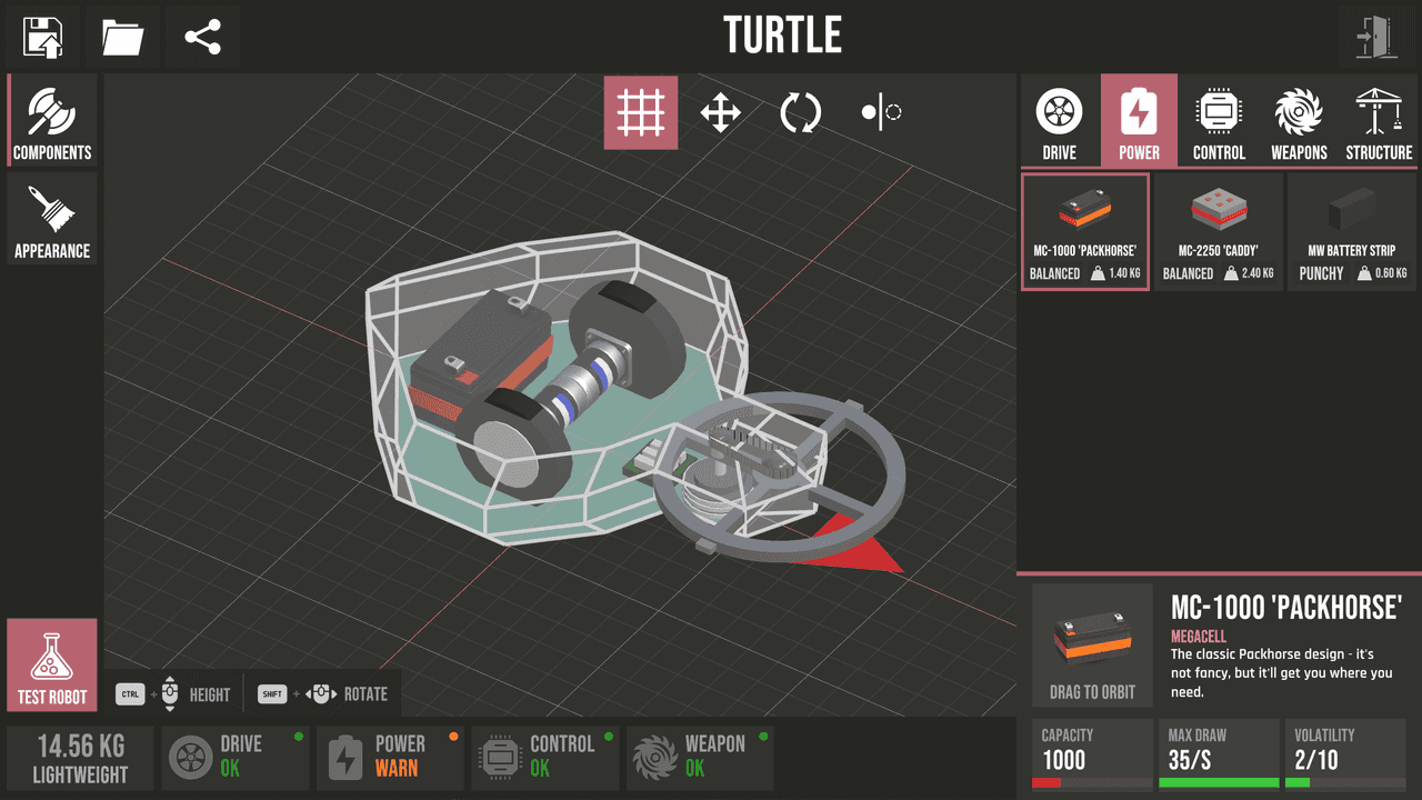 Builder Screen demonstrating the component picker tool.