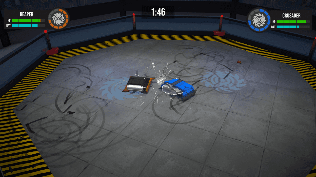 Screenshot of live gameplay shortly after a weapon collision.